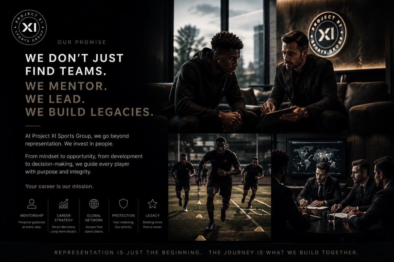 Project XI mission graphic: We do not just find teams. We mentor. We lead. We build legacies.